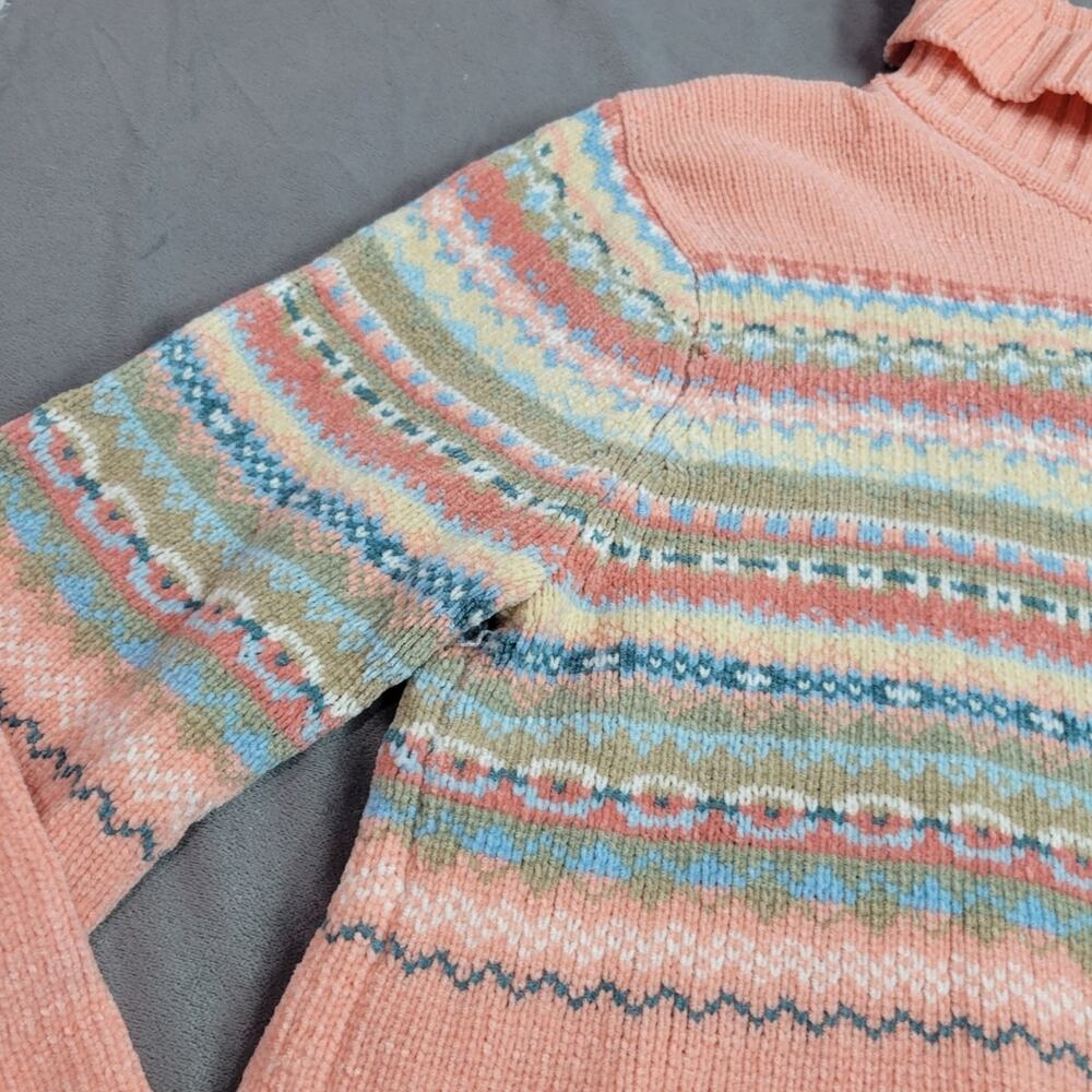 Carolyn Taylor Turtleneck Sweater Womens Size Medium Pale Pink Stripe Fair Isle - Picture 3 of 12